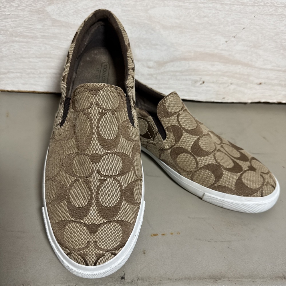 Coach Alegra signature logo canvas and leather slip-on sneakers Sz 8.5